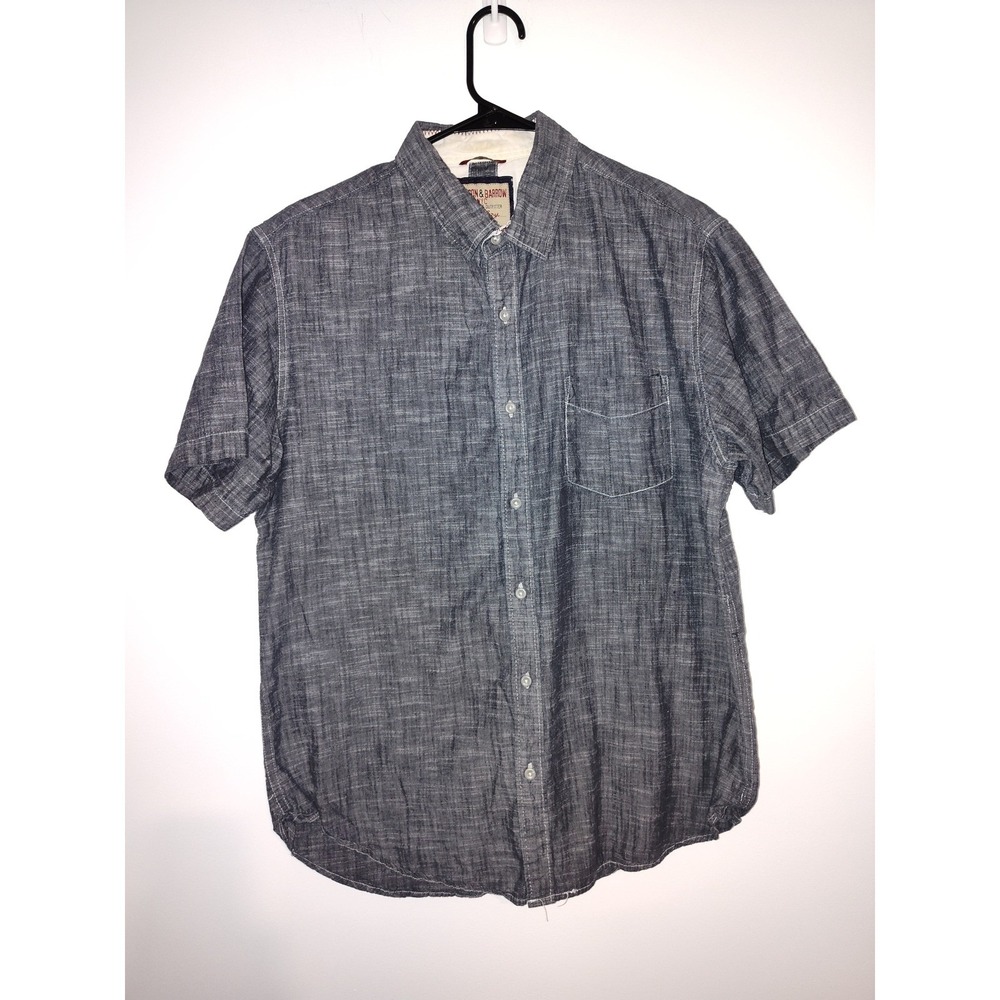 Hudson & Barrow NYC Mens XL Blue Short Sleeve Button Down Cotton Chambray Shirt
